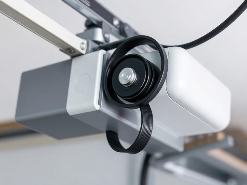 Garage door opener being inspected by professional technician in Westford home