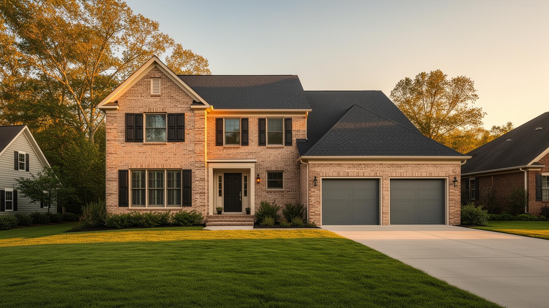 Beautiful colonial home with modern flush panel garage doors in Westford, MA