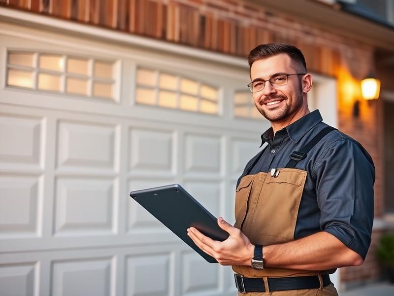 Professional garage door technician performing digital inspection in Westford, MA